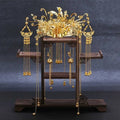 Golden ornate tassel suit wedding cheongsam hair accessory featuring intricate floral and dragon motifs with beads