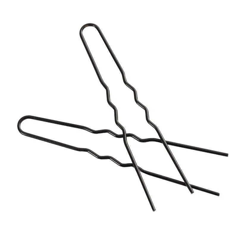 Black metal bobby pins with a wavy zigzagged design featuring a sleek metallic finish for diy hair accessories