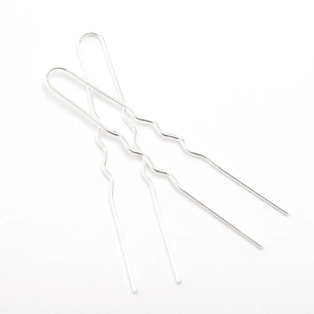 Silver wire hair pins with a wavy zigzag design featuring a sleek metallic finish for diy hair accessories