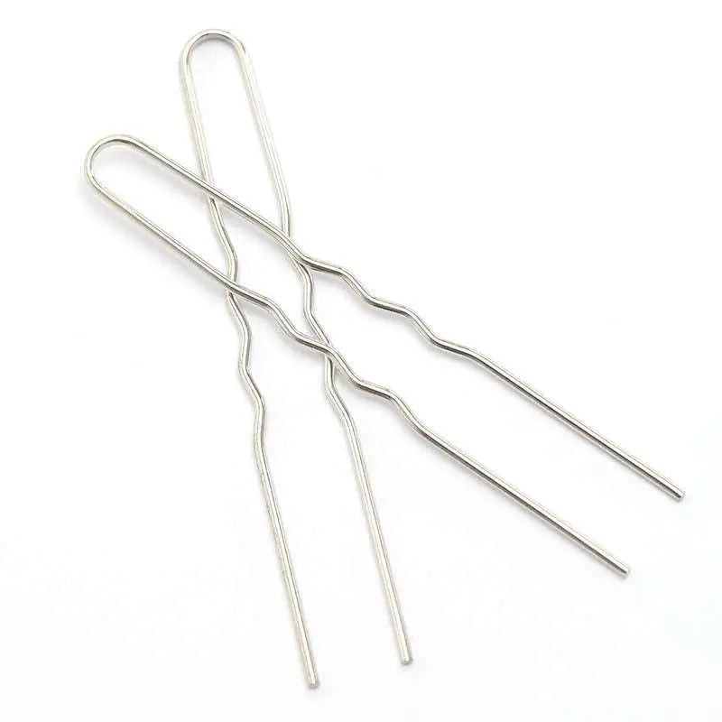 Silver metal bobby pins with a wavy twisted design featuring a sleek metallic finish for diy hair accessories