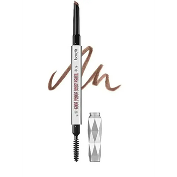Benefit cosmetics goof proof waterproof eyebrow pencil 2.75 with silver barrel, angled brush, and spoolie for blending
