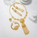Gorgeous butterfly middle ring set wedding decoration necklace featuring a golden filigree design with butterfly motifs and tassels