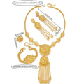 Gold-colored gorgeous butterfly middle ring set wedding decoration necklace with intricate filigree and matching tassel jewelry