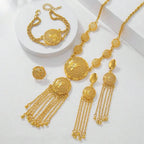 Golden butterfly middle ring set with intricate mesh detailing and chain tassels wedding decoration necklace