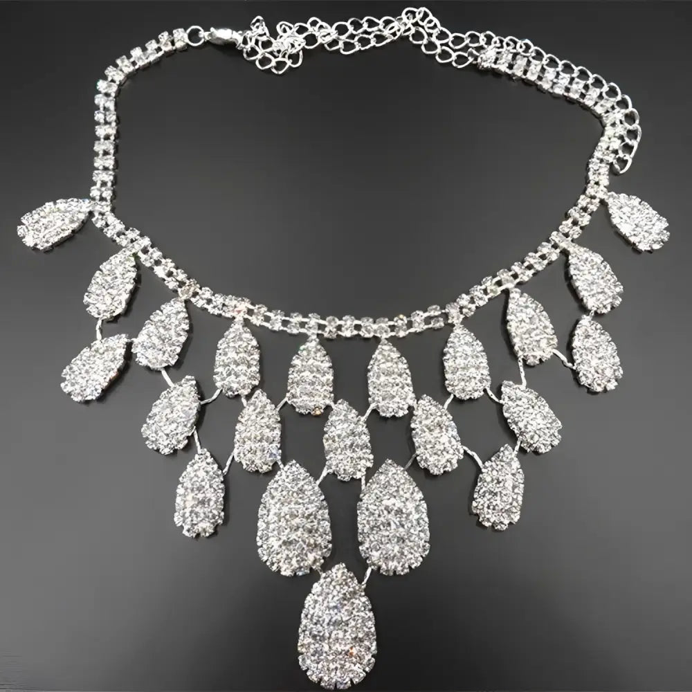 A sparkling silver gorgeous diamond necklace set wedding featuring teardrop crystal pendants for set wedding bride