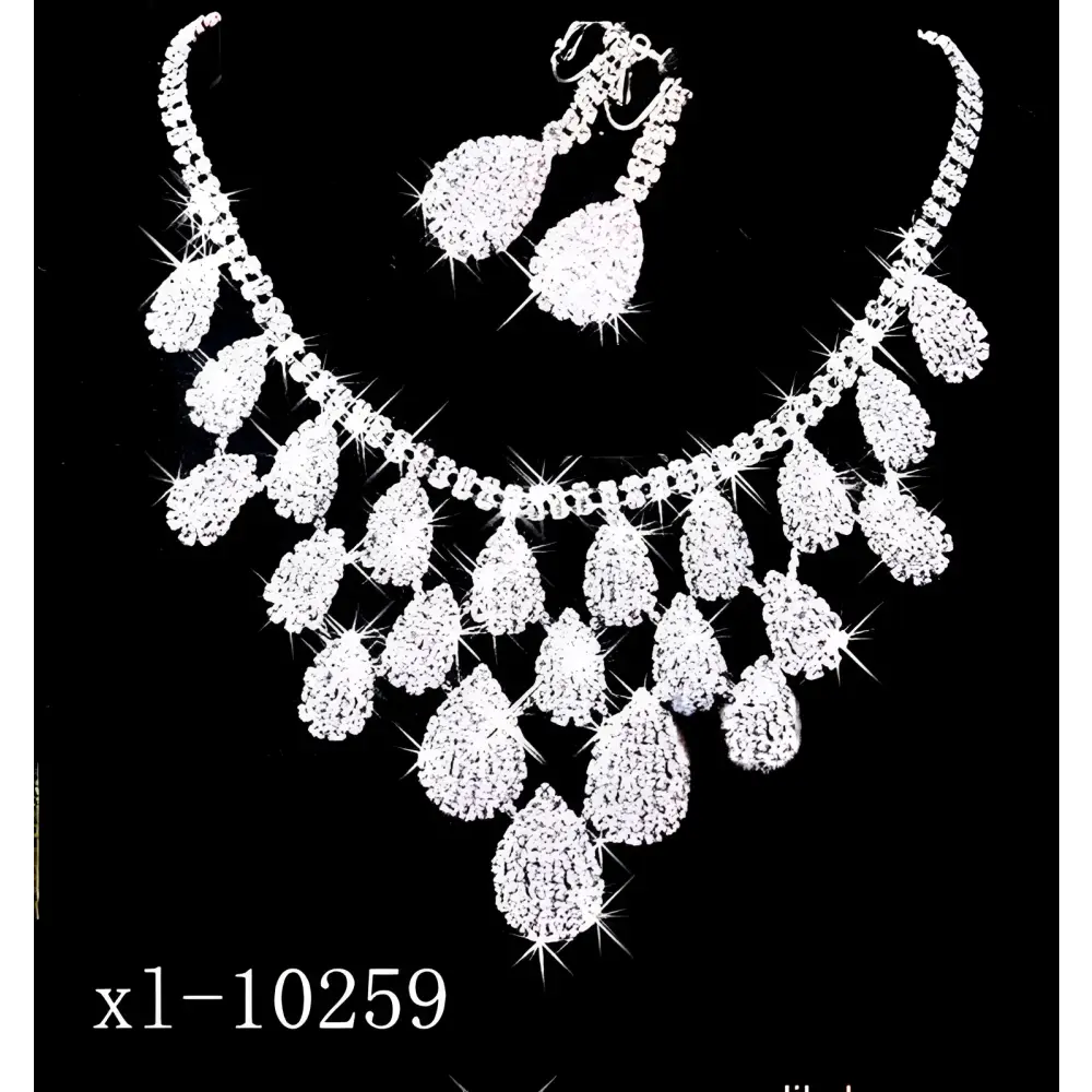 Gorgeous diamond necklace set wedding featuring sparkling silver crystal teardrop pendants and matching earrings