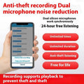 A sleek black gps car tracker smartphone with glossy finish displaying dual microphone recording anti-theft app interface