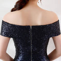 Black shimmering gradient sequined birthday party dress slimming host gown with off-the-shoulder design and back zipper
