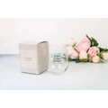 Clear stemless wine glass with enjoy every moment printed in black and teal in grapefruit body scrub wine glass spa gift basket