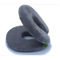 Gray foldable travel pillow with circular design and plush foldable travel inflatable cervical pillow texture