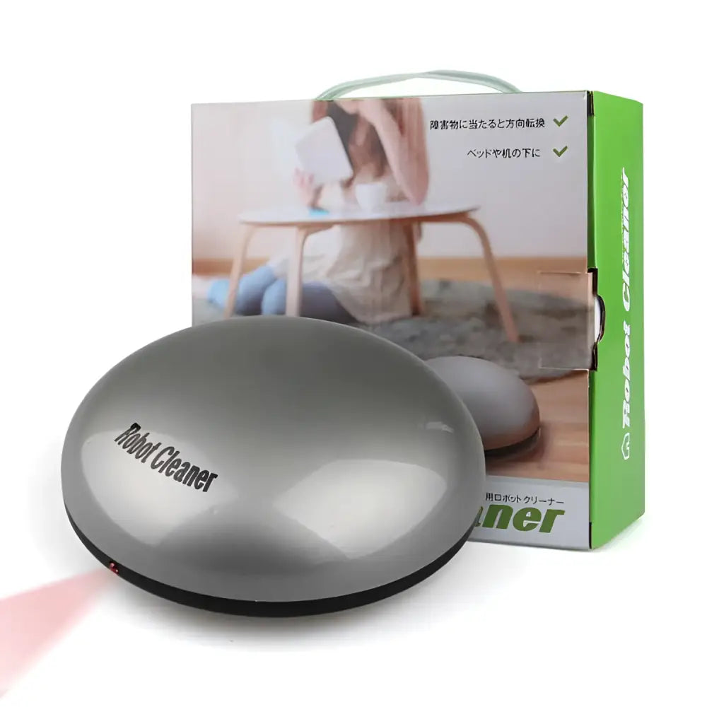 Gray intelligent automatic sweeping machine mini robot with oval shape metallic finish and black base for cleaning