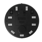 Gray intelligent automatic sweeping machine mini robot black circular base with eight silver adhesive strips and battery compartment