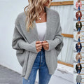 Gray loose knitted sweater solid color cardigan with ribbed cuffs and a cozy open-front design