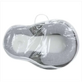 Gray and white memory foam baby anti-spit up pillow wrapped in clear plastic featuring pure cotton fabric cover