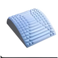 Light blue quilted memory foam lumbar support cushion for gray neck and back stretcher to alleviate discomfort