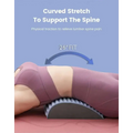 Gray neck and back stretcher with textured curved spine support wedge to alleviate discomfort and relieve tension