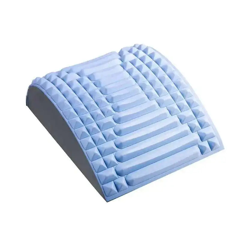 Light blue foam wedge neck and back stretcher with raised pyramid bumps to alleviate discomfort and improve spinal health