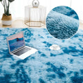 Gray shaggy living room plush rug with soft fluffy texture and gradient blue color for room plush rug use