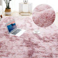 Gray shaggy living room plush rug with soft fluffy texture and subtle gradient shading in pink tones