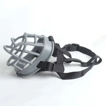Gray silicone dog muzzle made of silicone with black adjustable straps ideal for vet visits and safe control