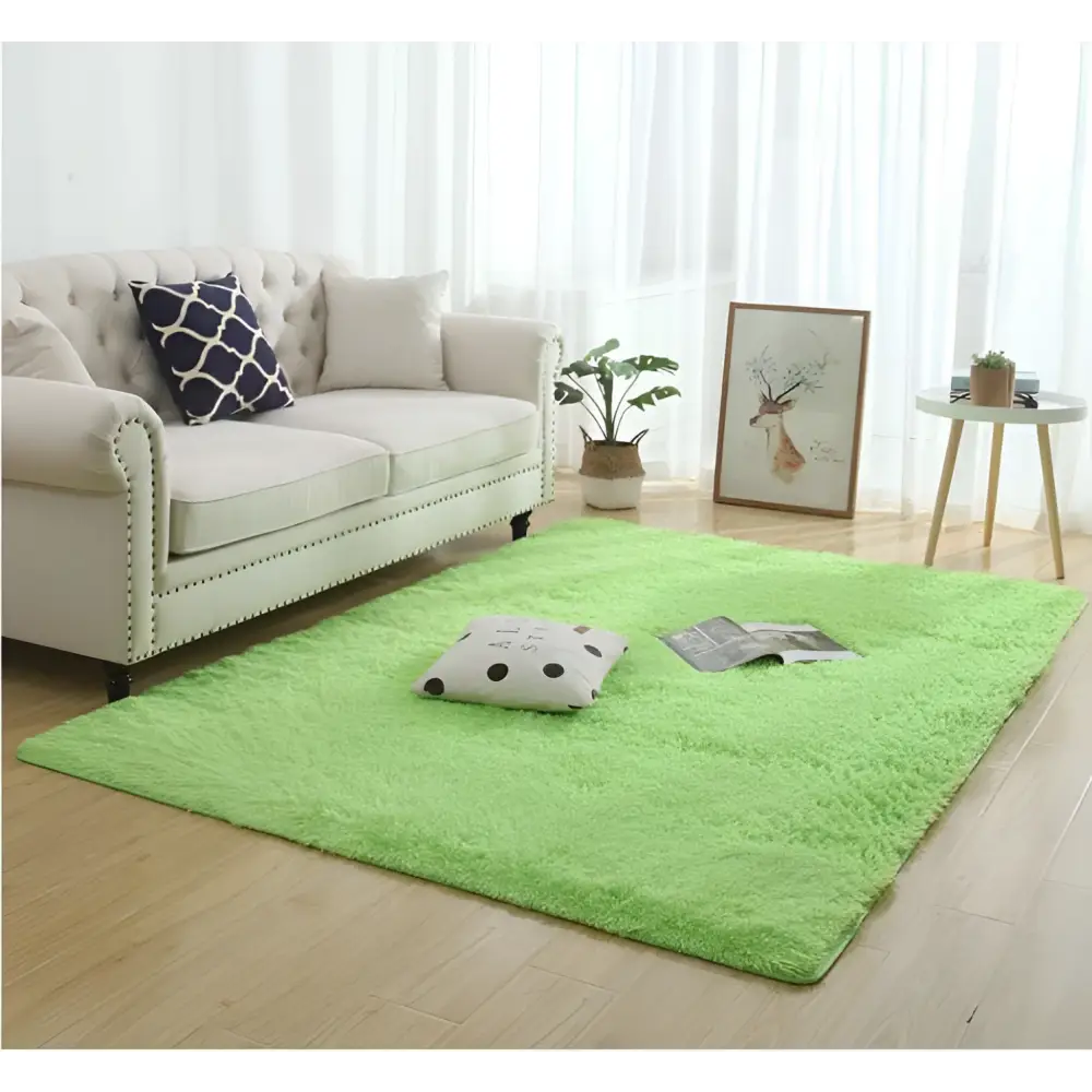 Bright lime green silky fluffy carpet modern home decor plush shaggy area rug with soft textured surface