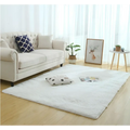 White fluffy rectangular silky fluffy carpet with soft plush texture for carpet modern home decor use