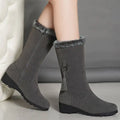 Gray suede tassel martin boots with faux fur trim designed for autumn and winter wear