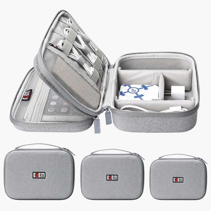 Gray textured burm travel organizer with mesh and padded compartments for electronics suitable for best gadgets and tech accessories including power bank storage in 2026.