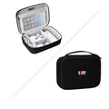Gray textured fabric digital storage bag with black rubm protective case and mesh compartments for travel organizer