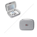 Gray textured fabric digital storage bag travel organizer with hard-shell case and compartments for tablet and cables