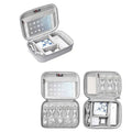 Gray textured digital storage bag travel organizer with multiple compartments for cables adapters and a tablet