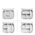 White soft-sided camera case with molded dividers inside a gray textured fabric digital storage bag travel organizer