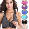 Gray textured sports bra with black pattern and front zipper closure as a zipper sports bra for activewear
