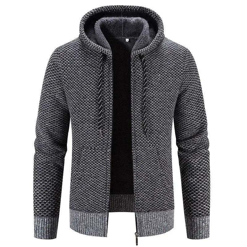 Gray thicken winter coat with textured knit fabric plush inner lining and zipper closure solid design and ribbed cuffs