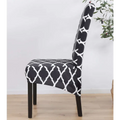 Gray white geometric spandex chair cover with black and white printed stretch pattern for dining chairs