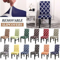 Navy blue and white geometric spandex chair covers printed stretch removable slipcover for chairs