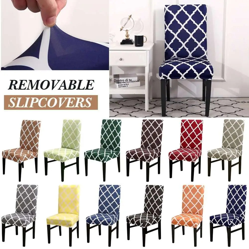 Navy blue and white geometric spandex chair covers printed stretch removable slipcover for chairs