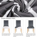 Gray and white geometric spandex chair cover featuring printed stretch fabric for elegant event seating decor