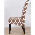 Brown and white geometric spandex chair cover with printed stretch fabric for durable and stylish protection