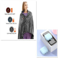 Gray winter flannel heated blanket shawl featuring zipper closure and temperature control settings on the left side