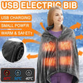 Gray winter flannel heated blanket shawl with gray plush usb electric bib showing glowing heating elements on front