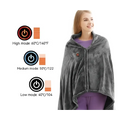 Gray winter flannel heated blanket shawl featuring zipper front and temperature control settings for warmth and comfort