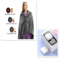 Gray winter flannel heated blanket shawl featuring zipper and temperature control settings for cozy warmth