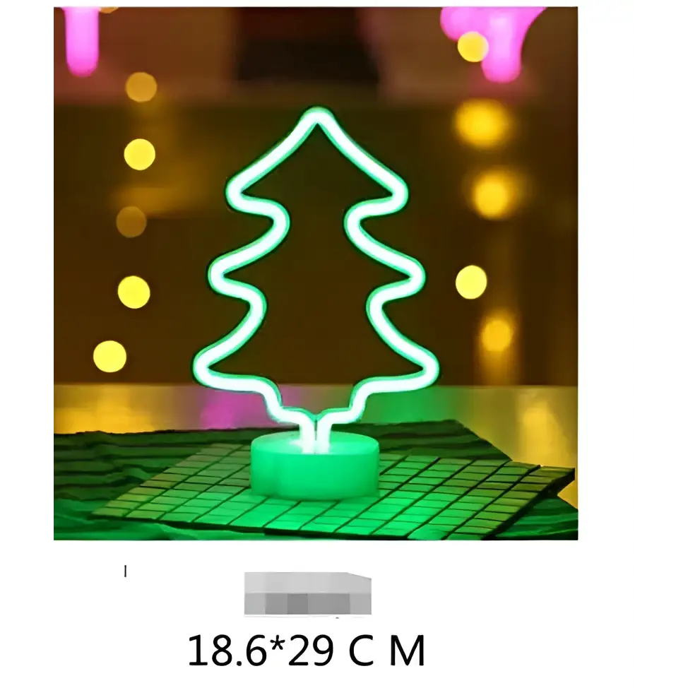 Green christmas tree led neon lights lamp with circular base creating a perfect ambiance for holiday decor