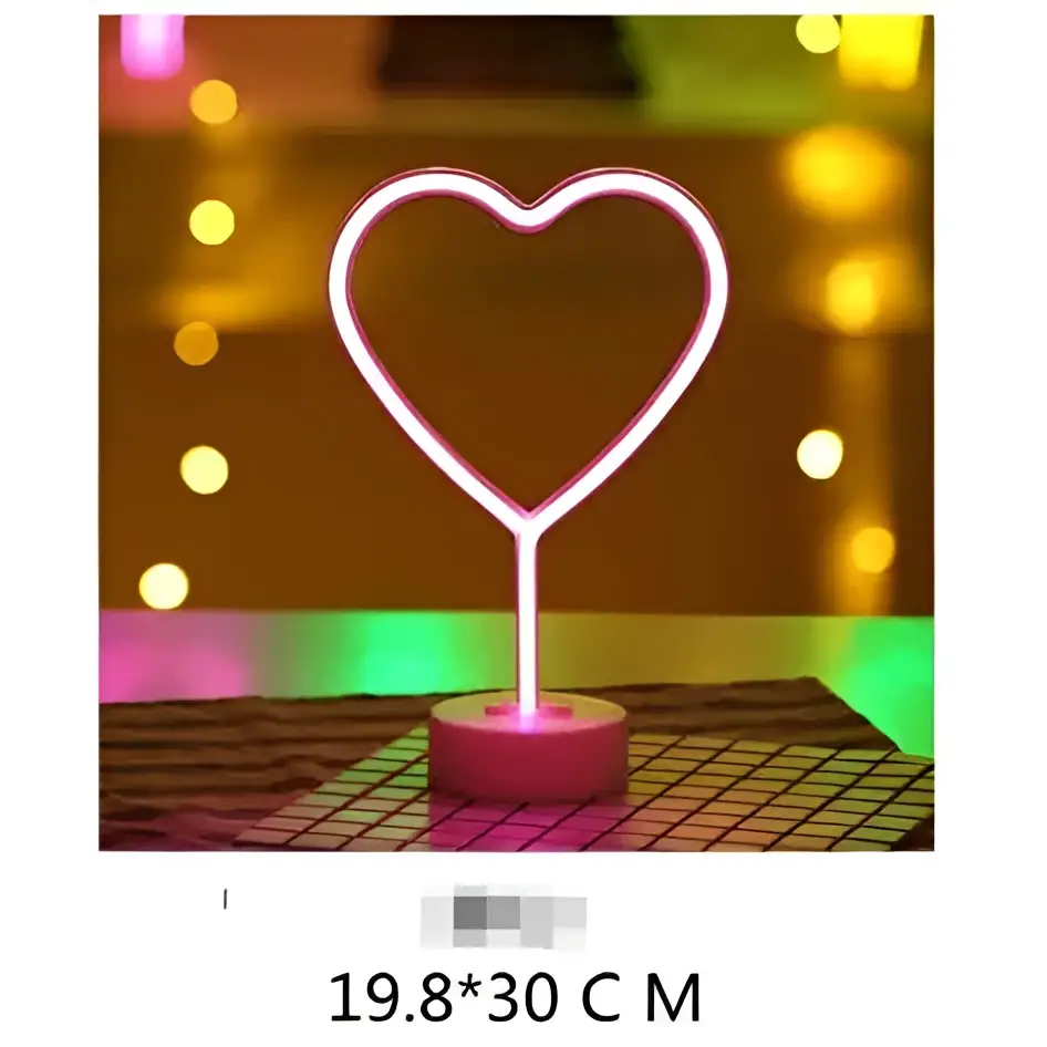 Pink neon heart-shaped led neon lights with glowing outline and circular base creating perfect ambiance