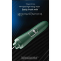 Green handheld battery version milk frother with sleek ergonomic design and silver accent button for easy use