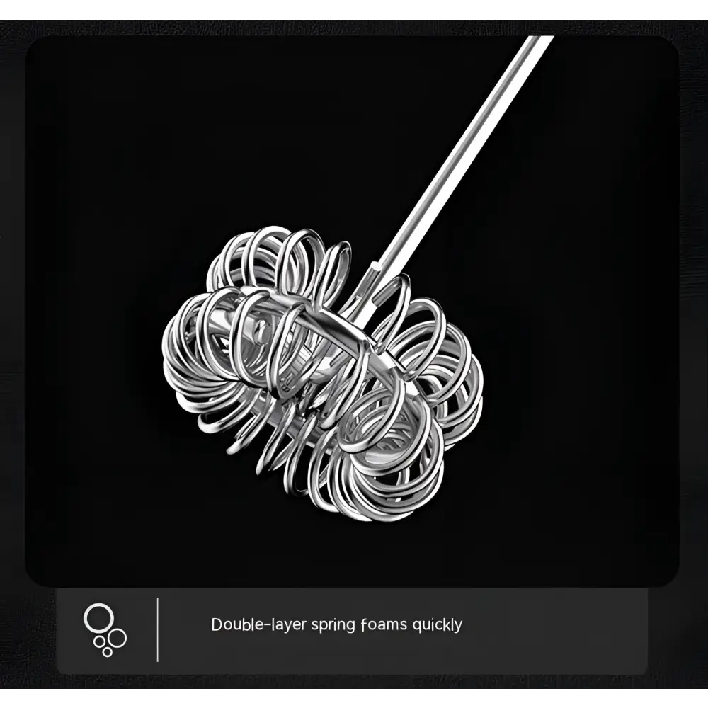 Silver double-layer spring whisk with sleek ergonomic design for quick foaming in handheld battery version milk frother