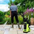 Green high pressure cleaning machine portable pressure cleaning machine with lime green and black design and coiled hose