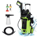 Green high pressure cleaning machine with retractable hose handle and multiple nozzles for efficient pressure cleaning