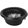 Black collapsible silicone ice basin with clear ice cubes inside from green honeycomb collapsible silicone ice collection